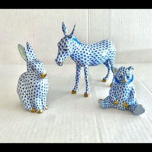 Brand new Herend trio of porcelain bunny, horse and bear mint condition